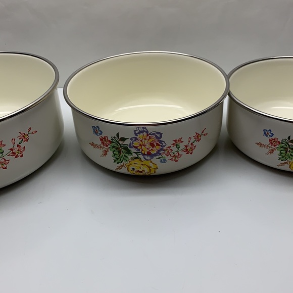 Vintage Kobe Enamel Nesting Bowls set 3 Roses - Picture 3 of 11